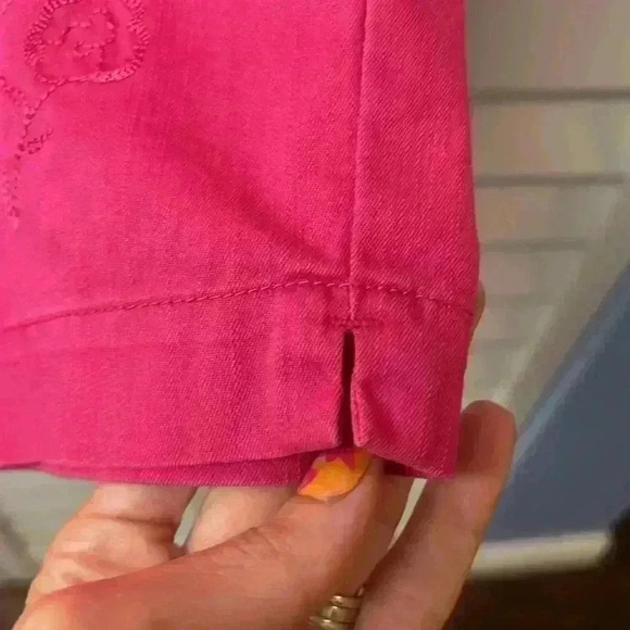 TanJay Embroidered Embellished Stretch Capri Pants Size 16 Hot Pink - Picture 7 of 9